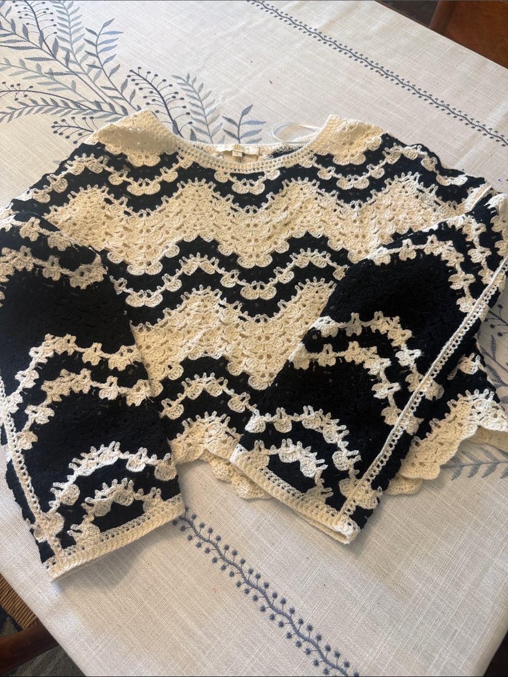 Rebellion Black and Cream Crochet Wave Sweater